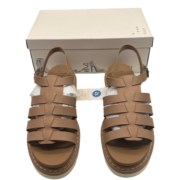Women’s Brown Tan Platform Leather Sandals Ankle Strap Monroe Size 12 NEW - Picture 1 of 7